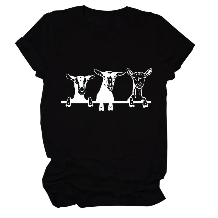 Women Cow Print T-Shirt Cream Round Neck Loose Fit