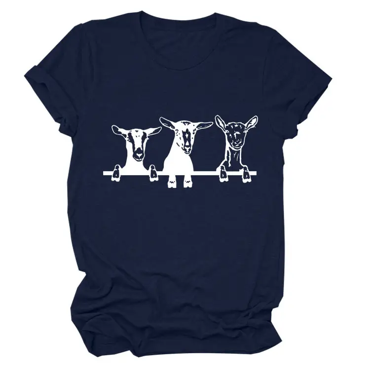 Women Cow Print T-Shirt Cream Round Neck Loose Fit