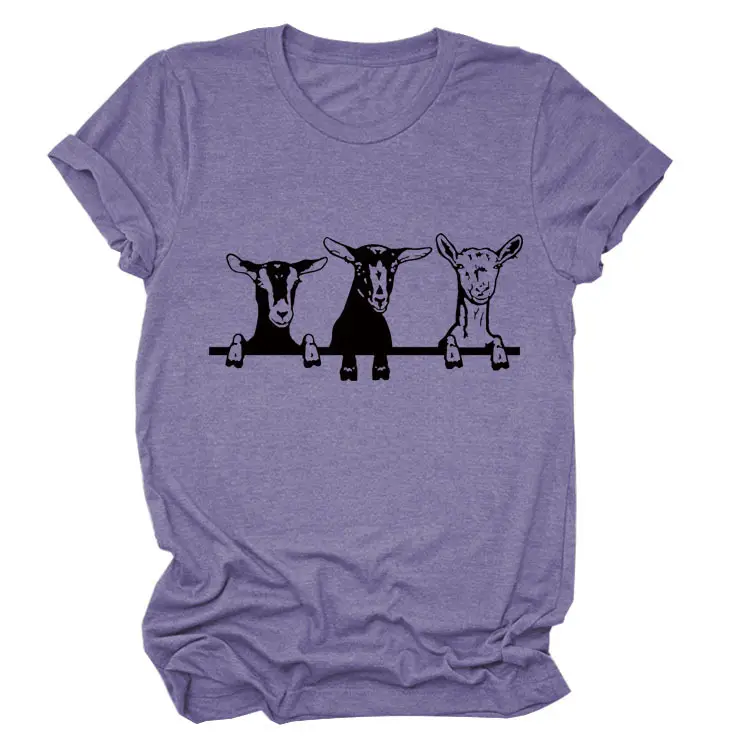 Women Cow Print T-Shirt Cream Round Neck Loose Fit