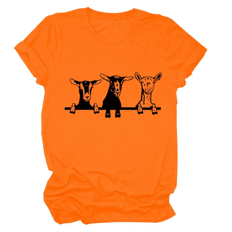 Women Cow Print T-Shirt Cream Round Neck Loose Fit