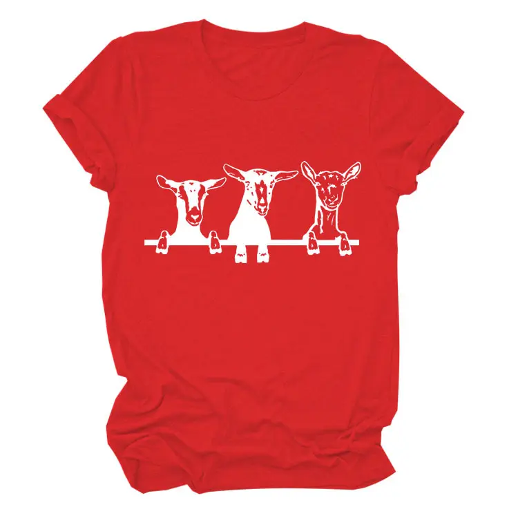 Women Cow Print T-Shirt Cream Round Neck Loose Fit