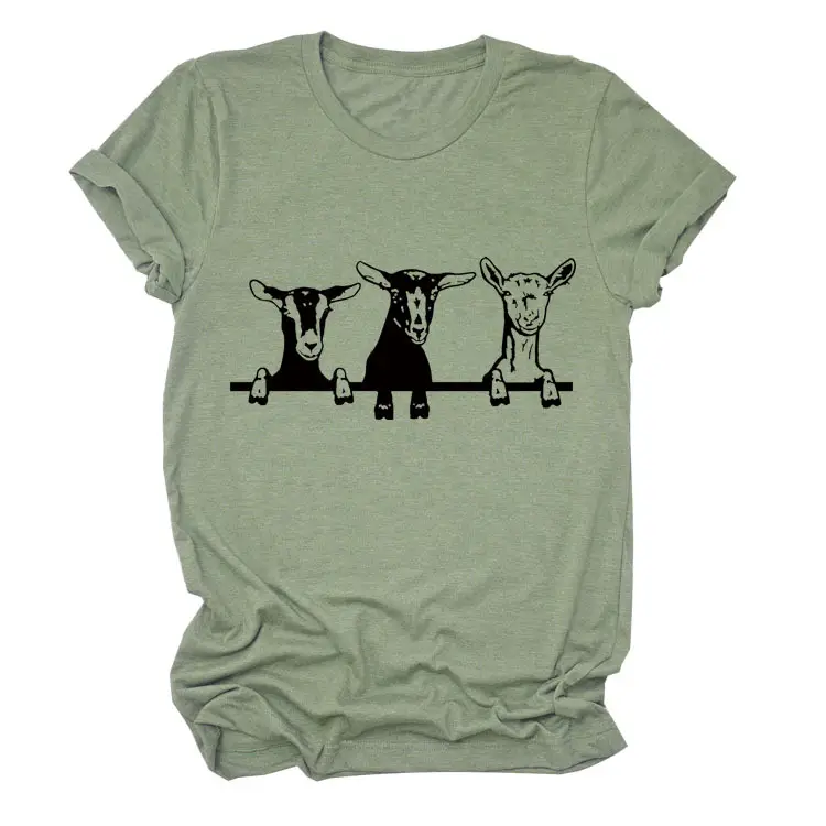 Women Cow Print T-Shirt Cream Round Neck Loose Fit