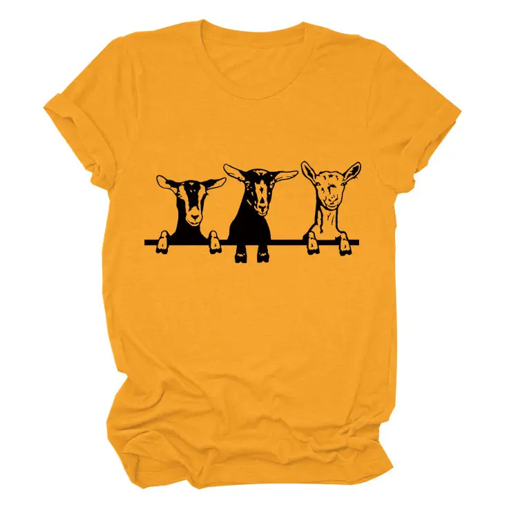 Women Cow Print T-Shirt Cream Round Neck Loose Fit