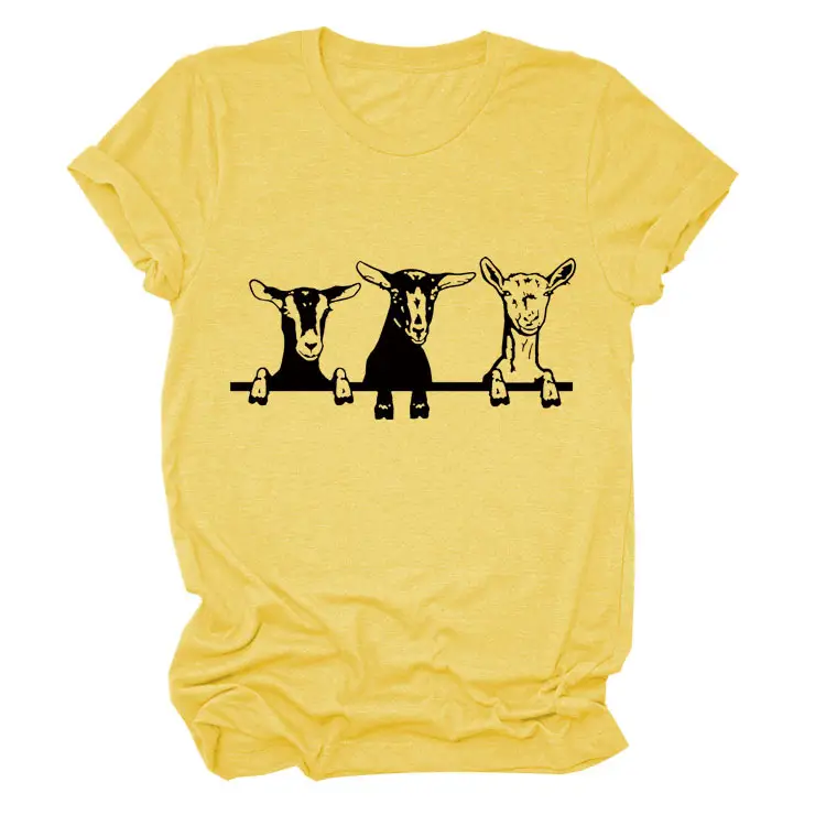 Women Cow Print T-Shirt Cream Round Neck Loose Fit