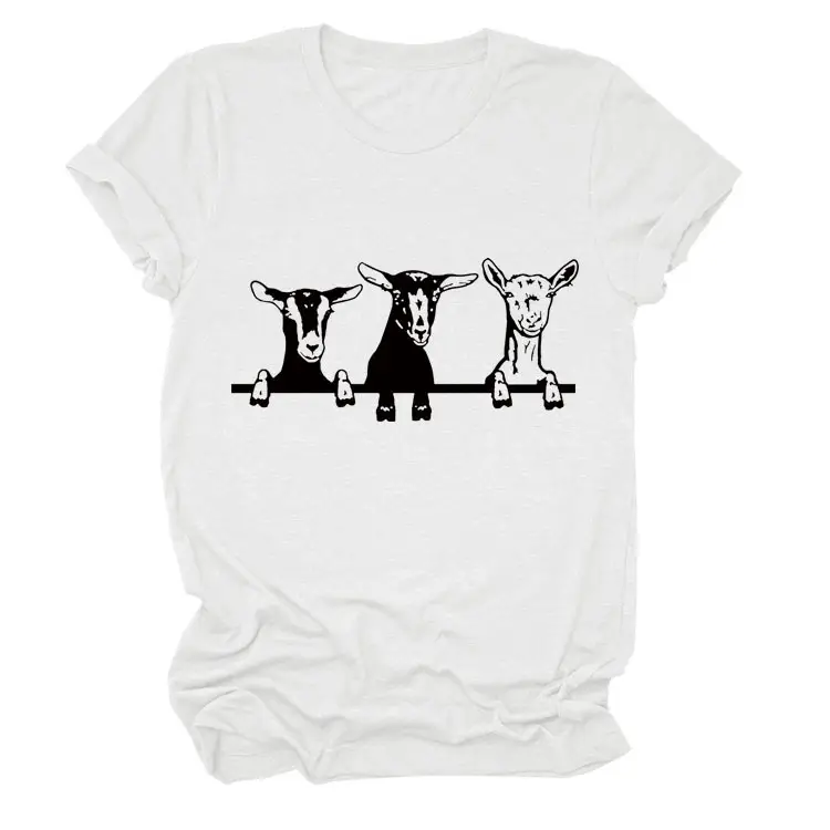 Women Cow Print T-Shirt Cream Round Neck Loose Fit