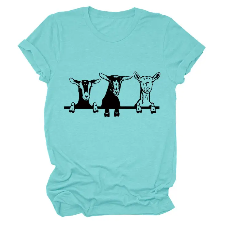 Women Cow Print T-Shirt Cream Round Neck Loose Fit