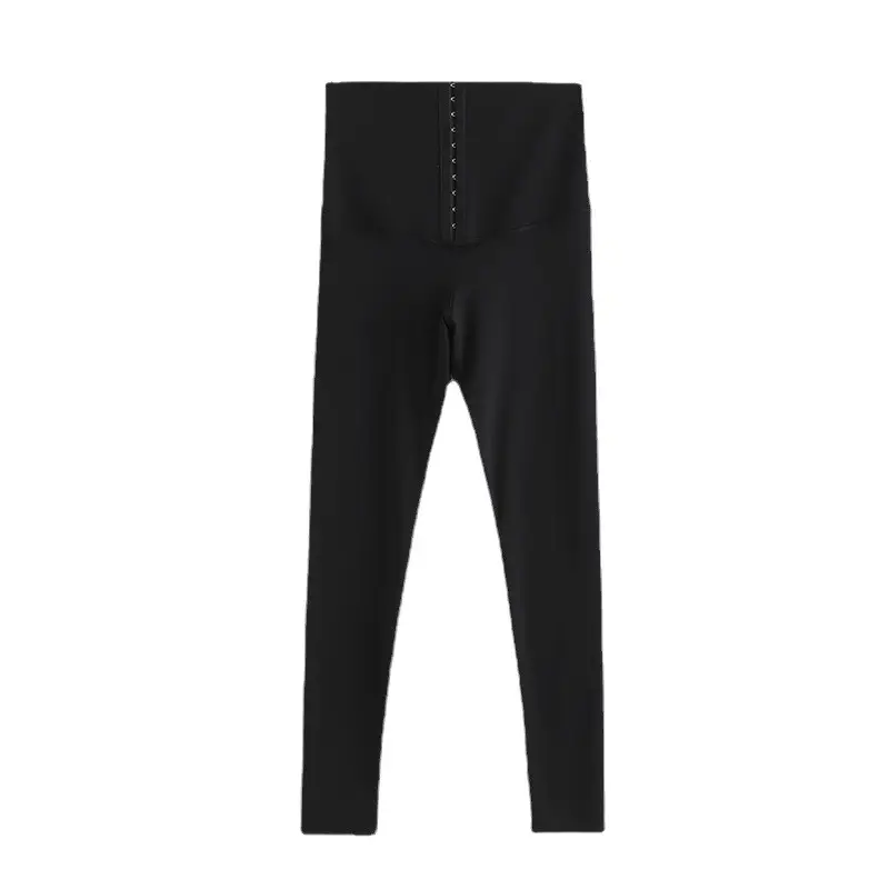 Black Buttoned Yoga Pants Nine Point Length Slimming Leggings - Image 7