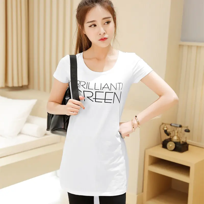 Women Cotton Letter T-Shirt Orange Large - Image 2