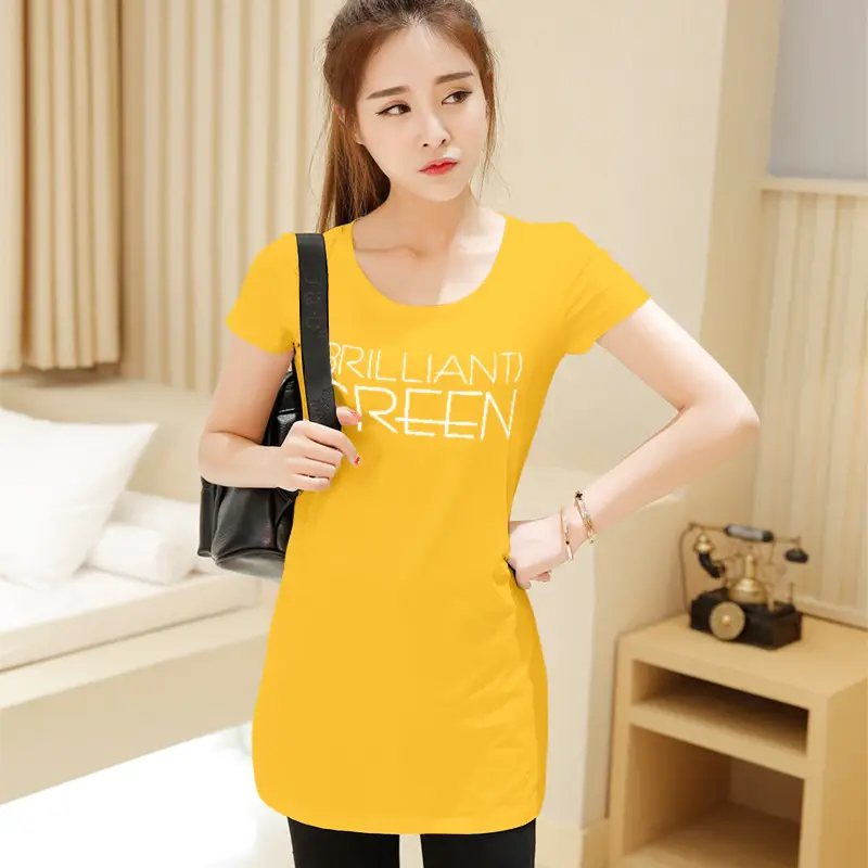 Women Cotton Letter T-Shirt Orange Large - Image 5