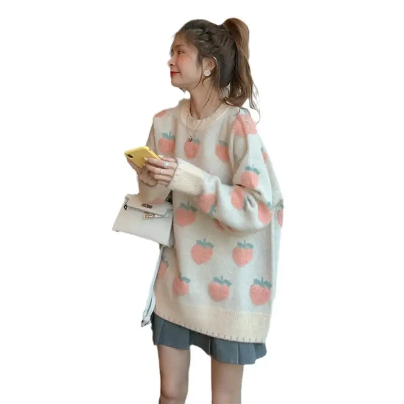 Peach Knitted Women's Pullover Sweater 2023 Winter - Image 6