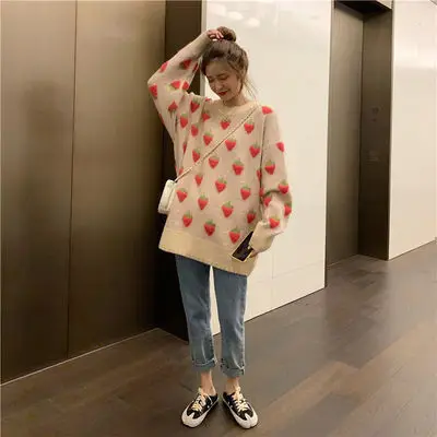 Peach Knitted Women's Pullover Sweater 2023 Winter — feature 5