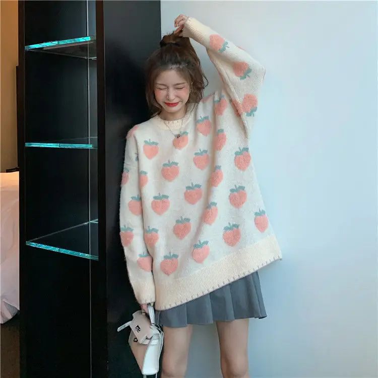 Peach Knitted Women's Pullover Sweater 2023 Winter — feature 9