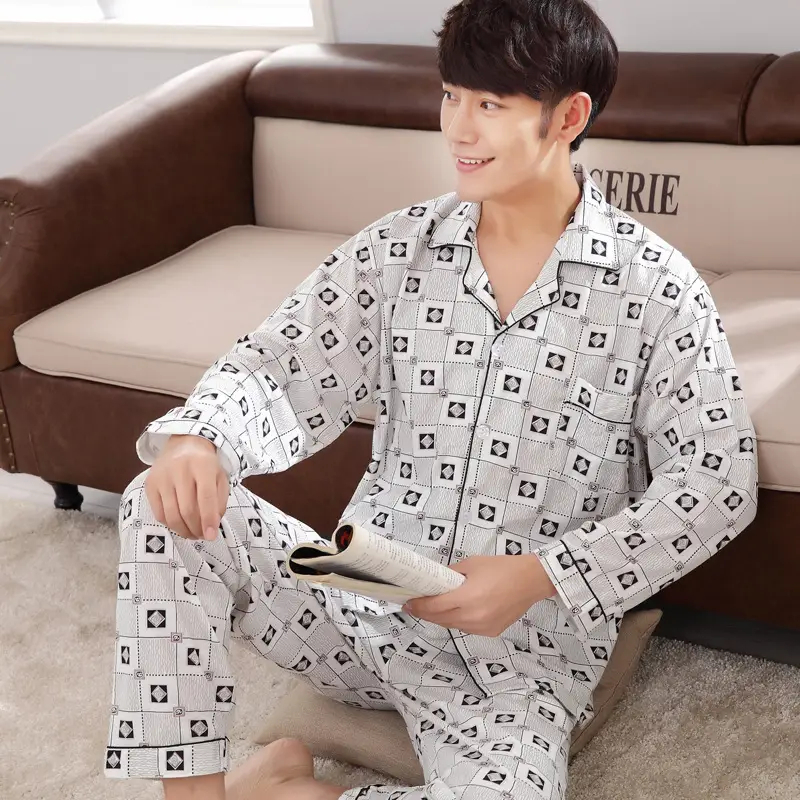 Men's Long-Sleeved Cotton Pajamas Winter Medium - Image 12