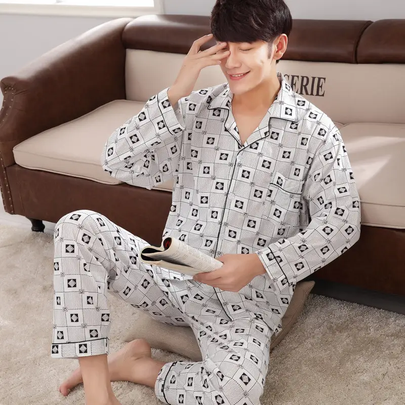 Men's Long-Sleeved Cotton Pajamas Winter Medium - Image 8
