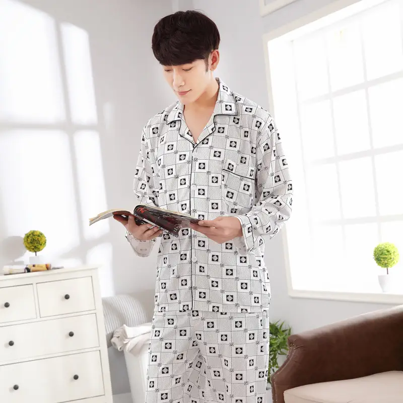 Men's Long-Sleeved Cotton Pajamas Winter Medium - Image 10