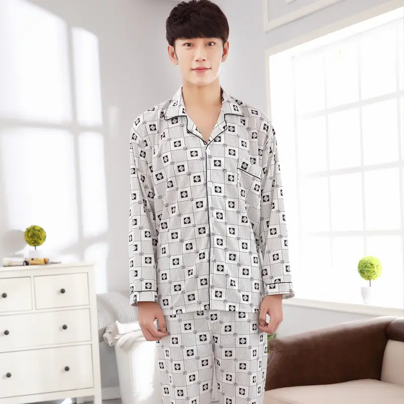 Men's Long-Sleeved Cotton Pajamas Winter Medium - Image 2