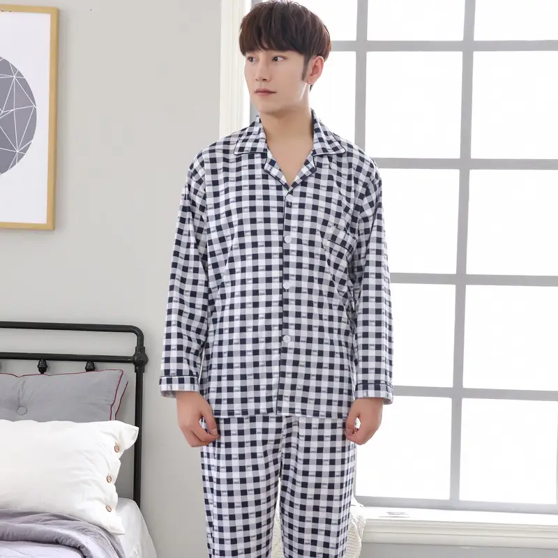 Men's Long-Sleeved Cotton Pajamas Winter Medium - Image 3