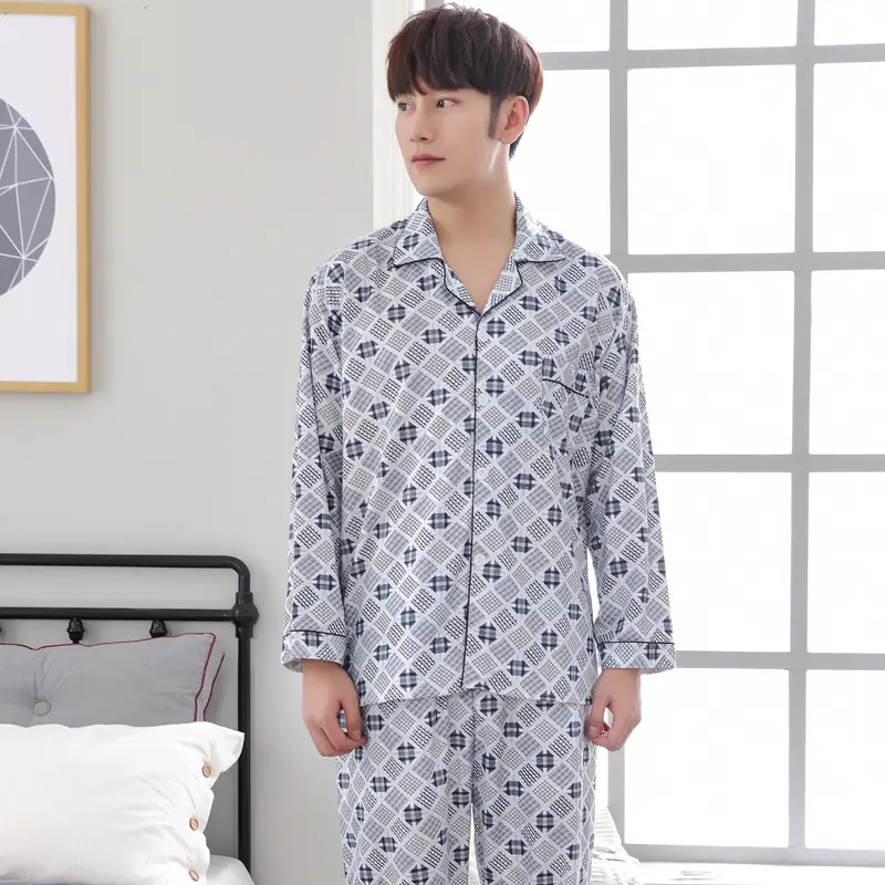 Men's Long-Sleeved Cotton Pajamas Winter Medium - Image 4