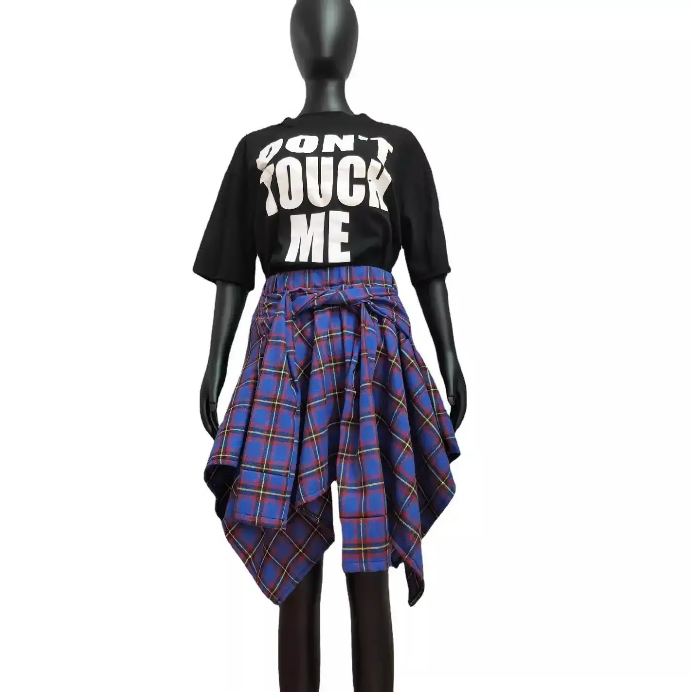 Orange Plaid Asymmetrical Skirt with Green Jacket - Image 8