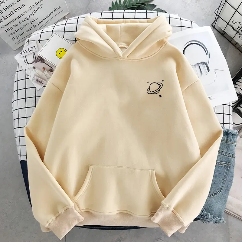 Black Fleece Hoodie Women's Winter Loose Fit