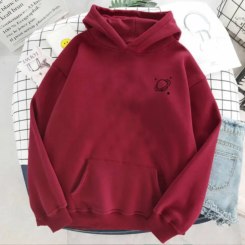 Black Fleece Hoodie Women's Winter Loose Fit