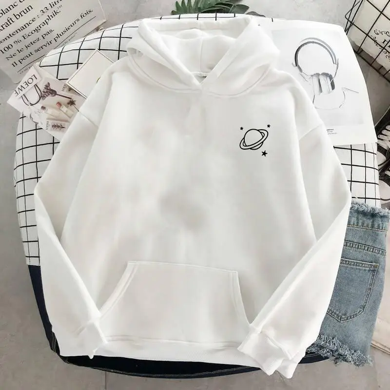 Black Fleece Hoodie Women's Winter Loose Fit