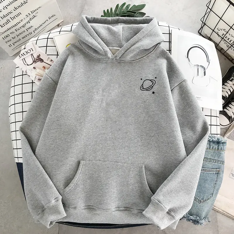 Black Fleece Hoodie Women's Winter Loose Fit