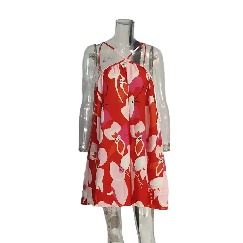 Red Floral Strapless Summer Dress for Women — feature 11