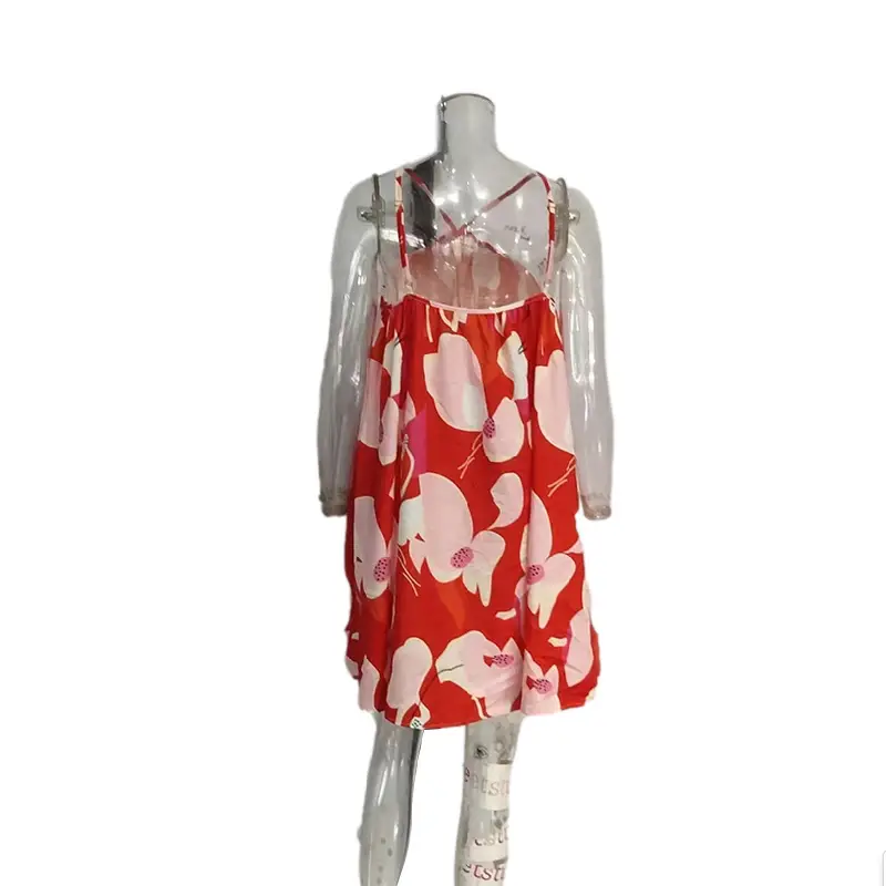 Red Floral Strapless Summer Dress for Women — feature 13