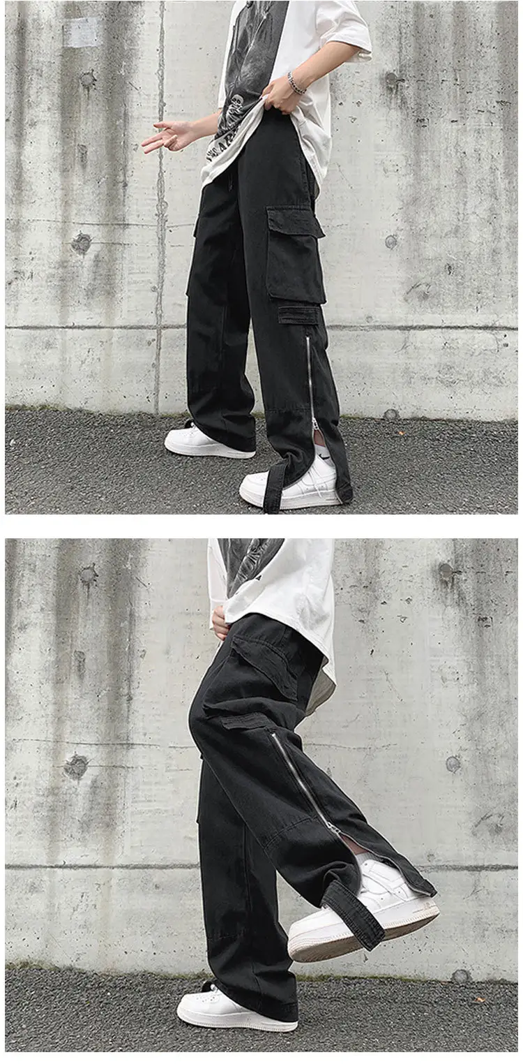 Japanese Style Cargo Pants Men Black Wide Leg Zipper Pants — feature 22