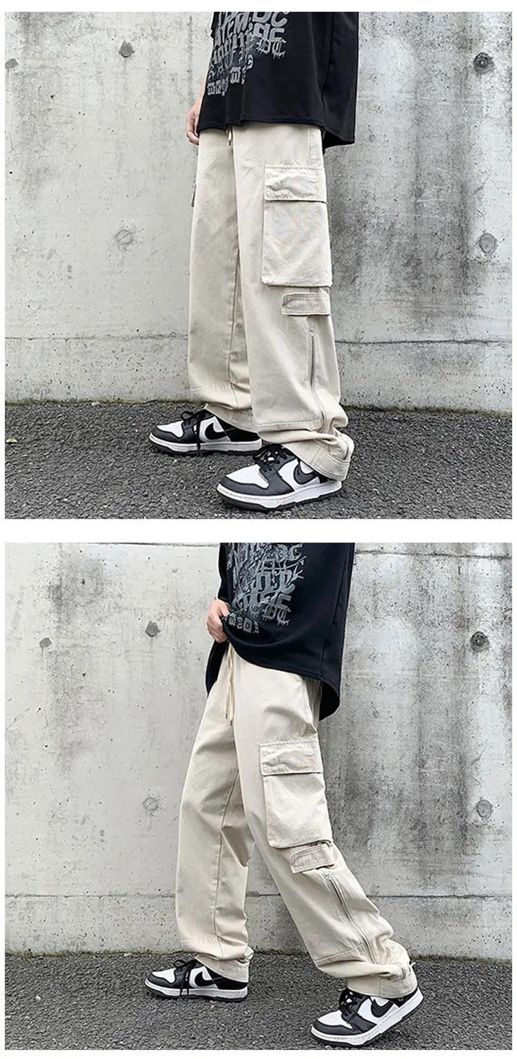 Japanese Style Cargo Pants Men Black Wide Leg Zipper Pants — feature 23