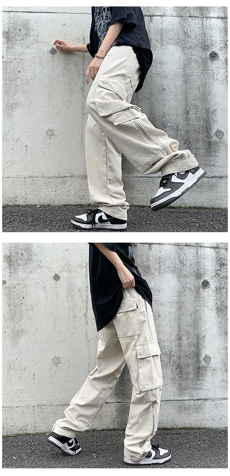 Japanese Style Cargo Pants Men Black Wide Leg Zipper Pants — feature 24