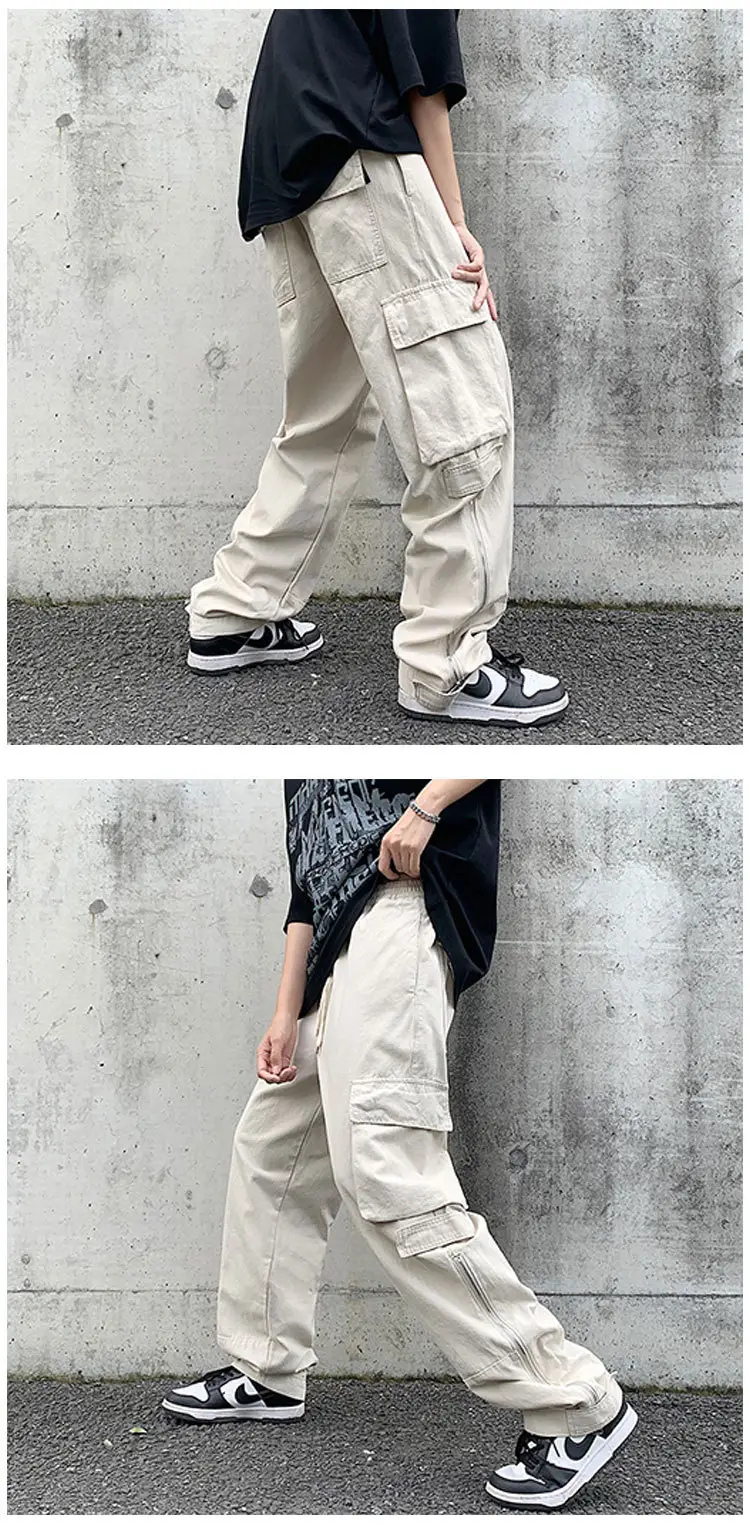 Japanese Style Cargo Pants Men Black Wide Leg Zipper Pants — feature 25