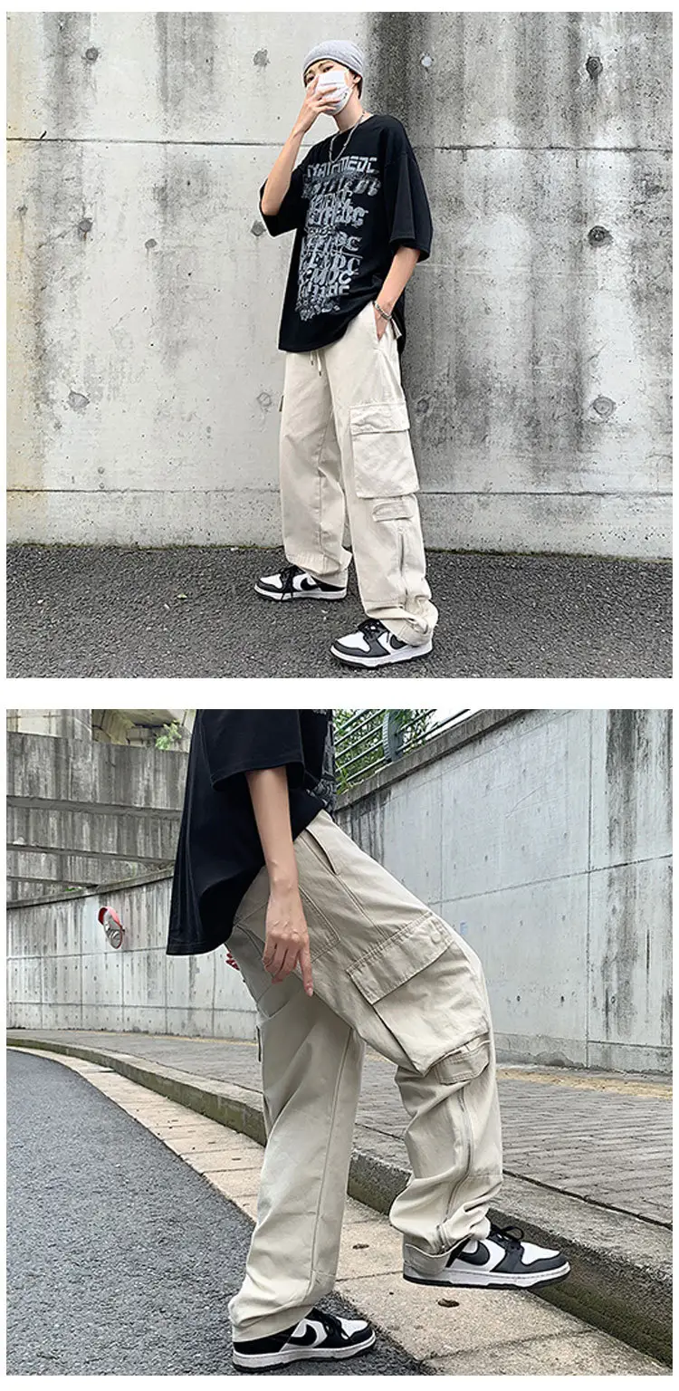 Japanese Style Cargo Pants Men Black Wide Leg Zipper Pants — feature 26