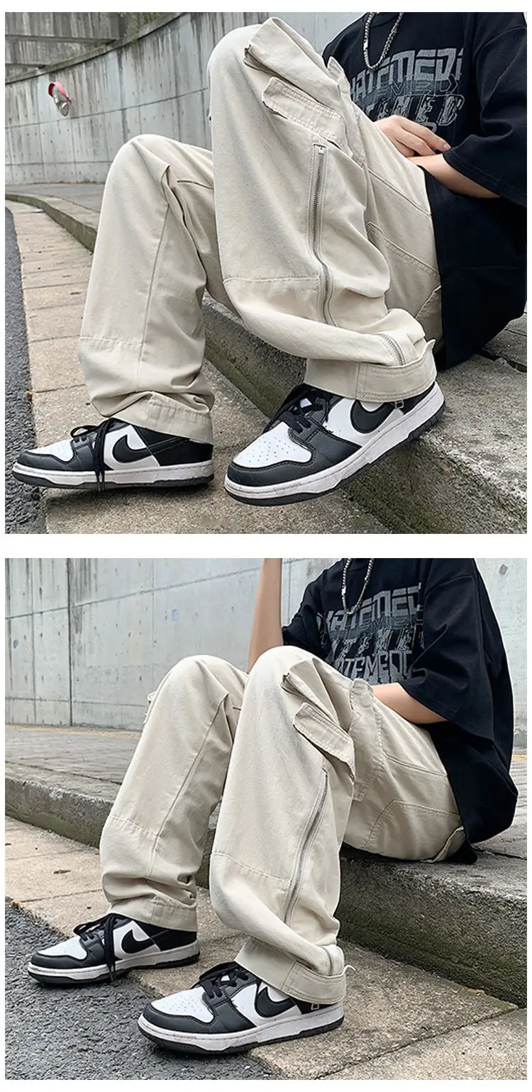 Japanese Style Cargo Pants Men Black Wide Leg Zipper Pants — feature 27