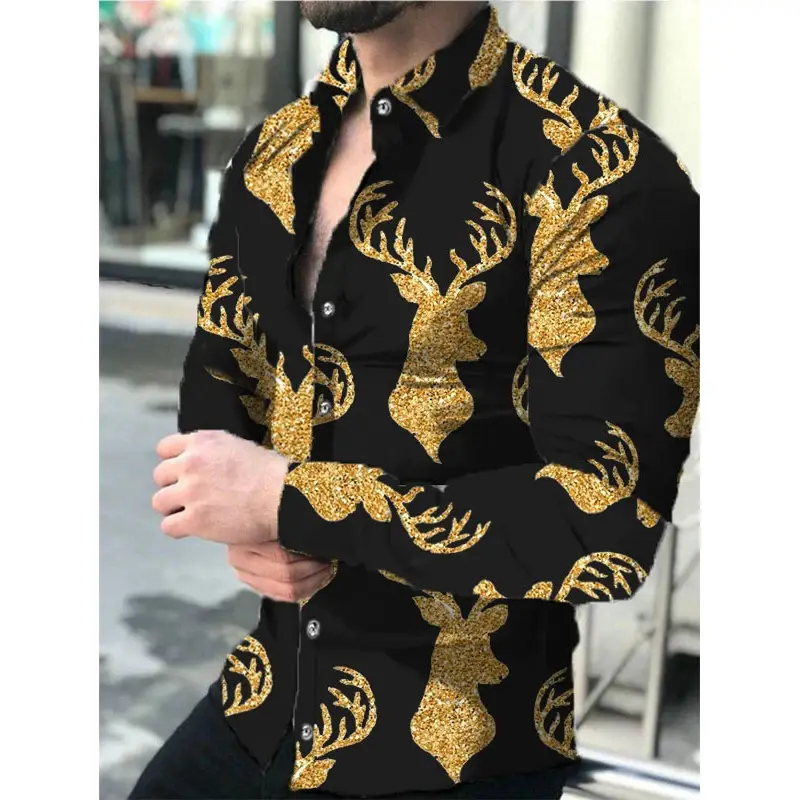 Men's Black Gold Baroque Long Sleeve Shirt