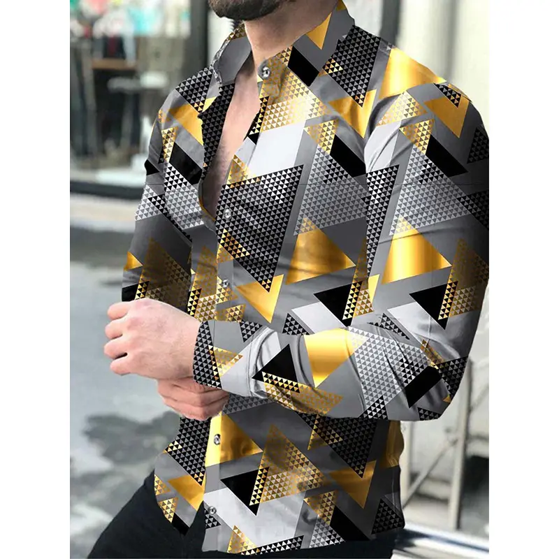 Men's Black Gold Baroque Long Sleeve Shirt