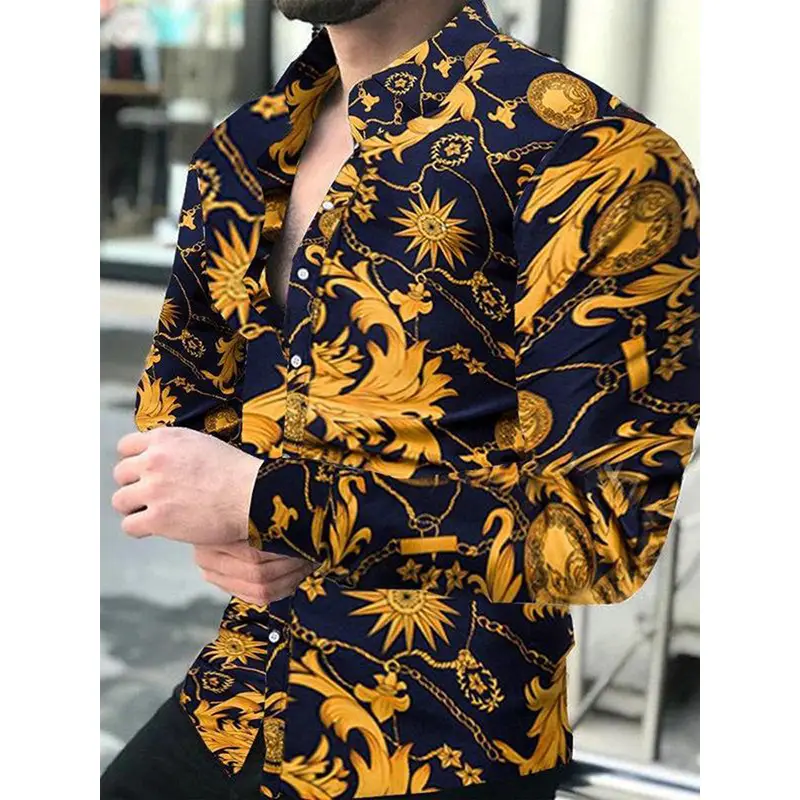 Men's Black Gold Baroque Long Sleeve Shirt