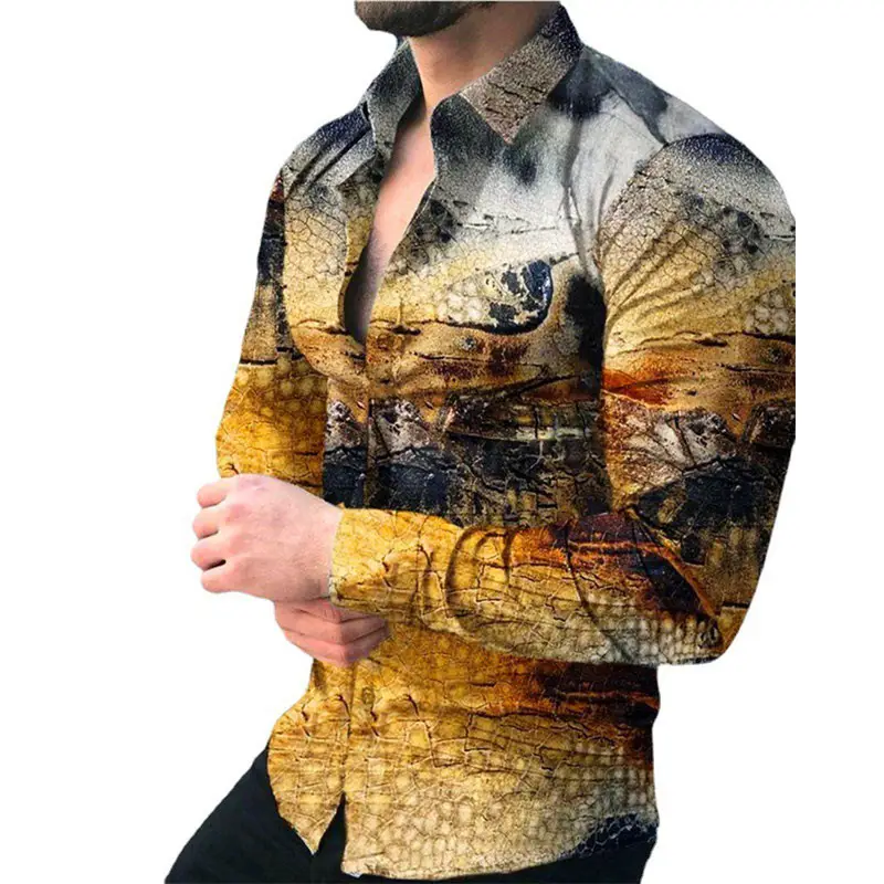 Men's Black Gold Baroque Long Sleeve Shirt