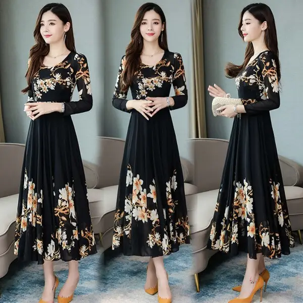 2025 Long Sleeve Floral Red Dress for Women - Image 6