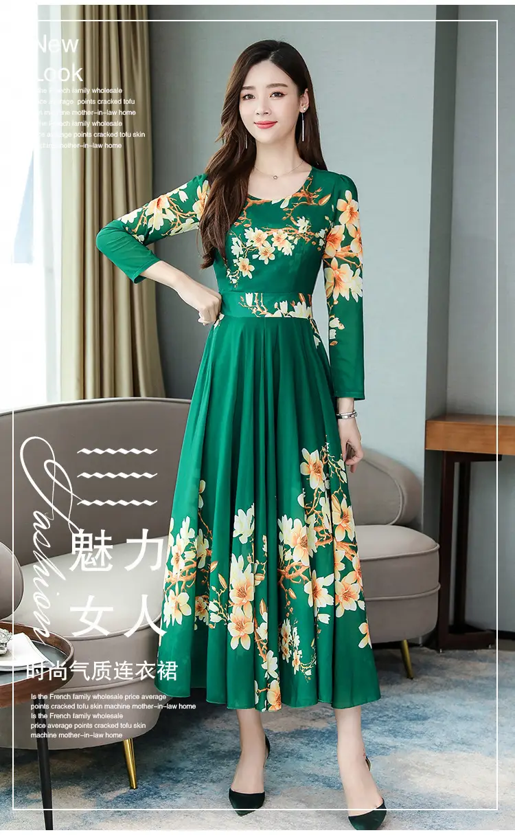 2025 Long Sleeve Floral Red Dress for Women — feature 1