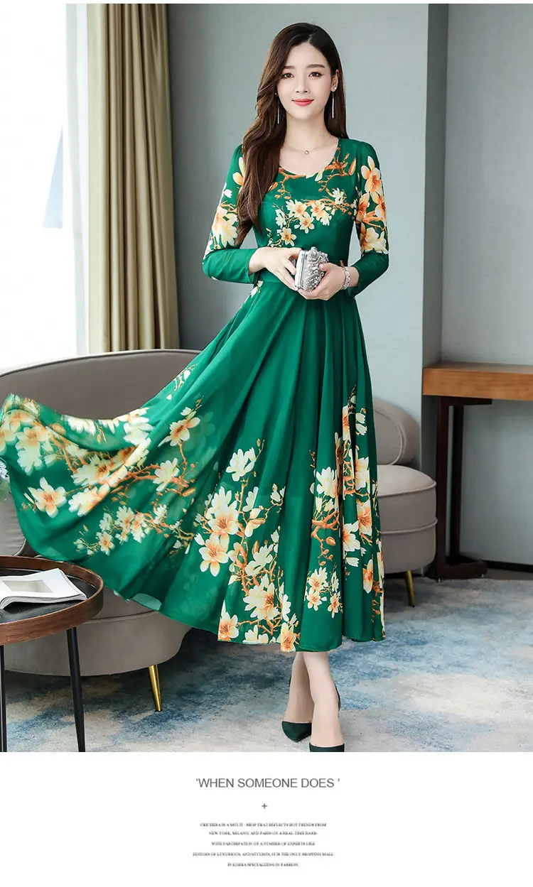2025 Long Sleeve Floral Red Dress for Women — feature 12