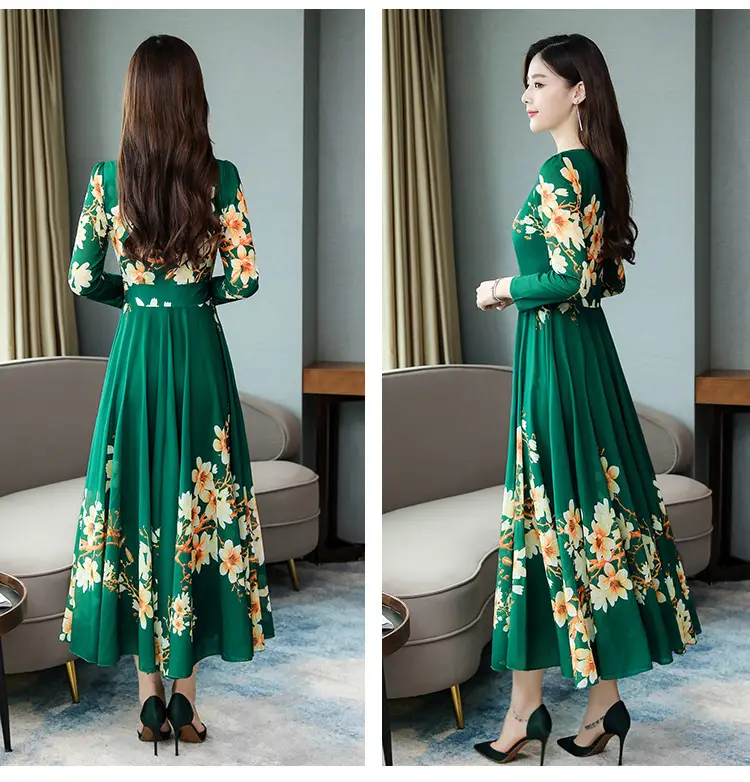 2025 Long Sleeve Floral Red Dress for Women — feature 13