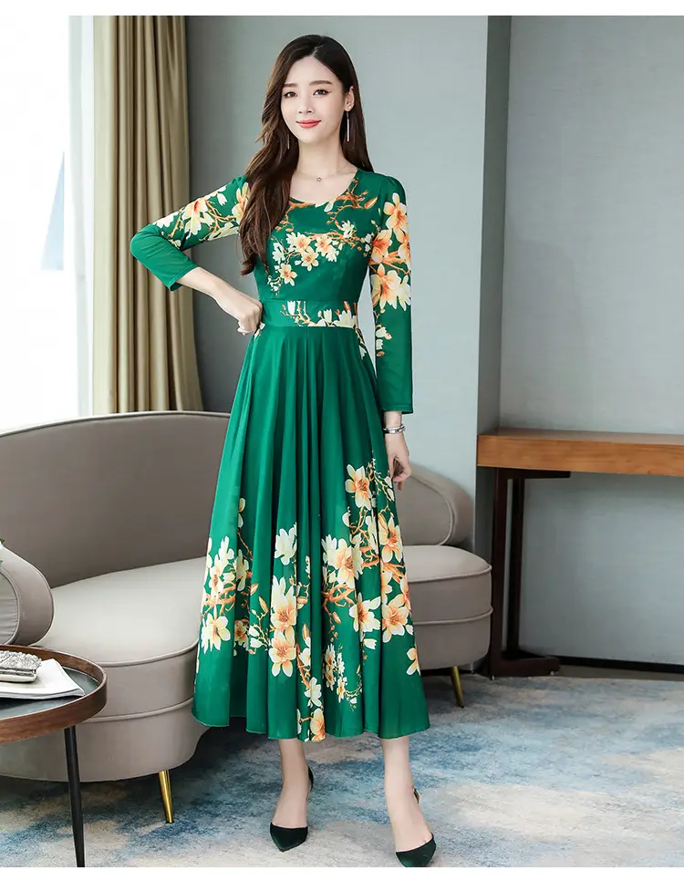 2025 Long Sleeve Floral Red Dress for Women — feature 14
