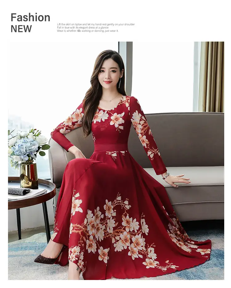 2025 Long Sleeve Floral Red Dress for Women — feature 2