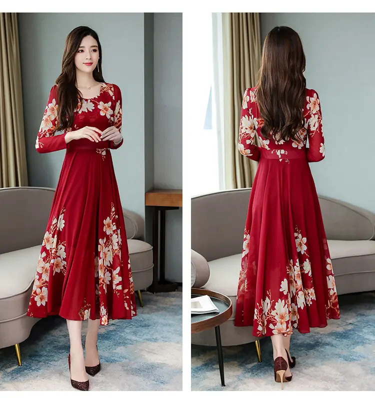 2025 Long Sleeve Floral Red Dress for Women — feature 20