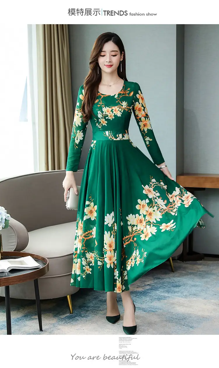 2025 Long Sleeve Floral Red Dress for Women — feature 9