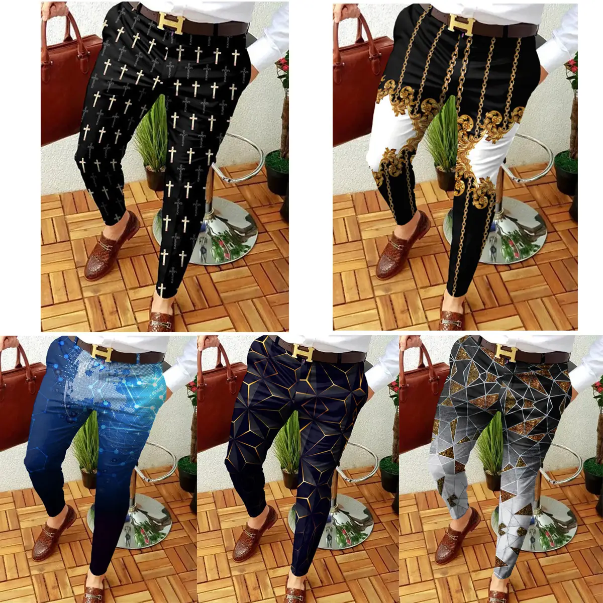 2023 Men's Printed Micro-Elastic Mid-Waist Trousers - Image 31