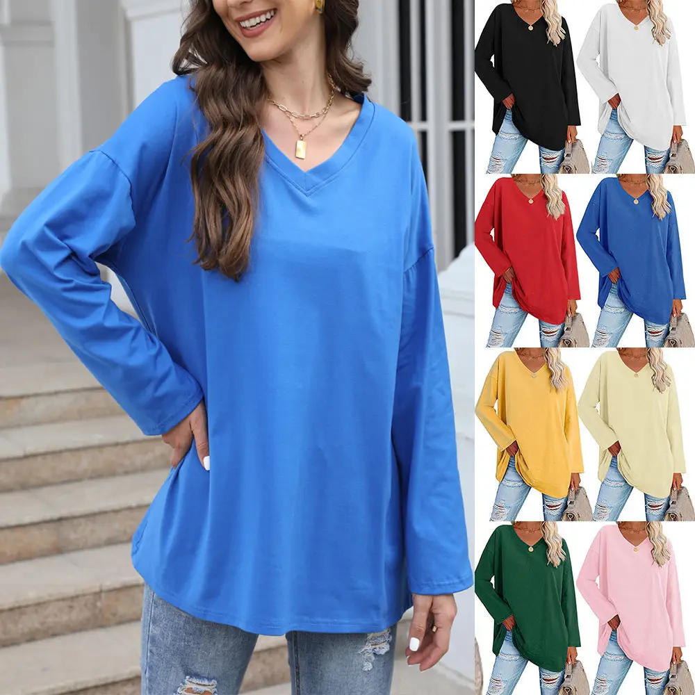 European American Oversized Women T-Shirt 2022 Multi Color V Neck - Image 16