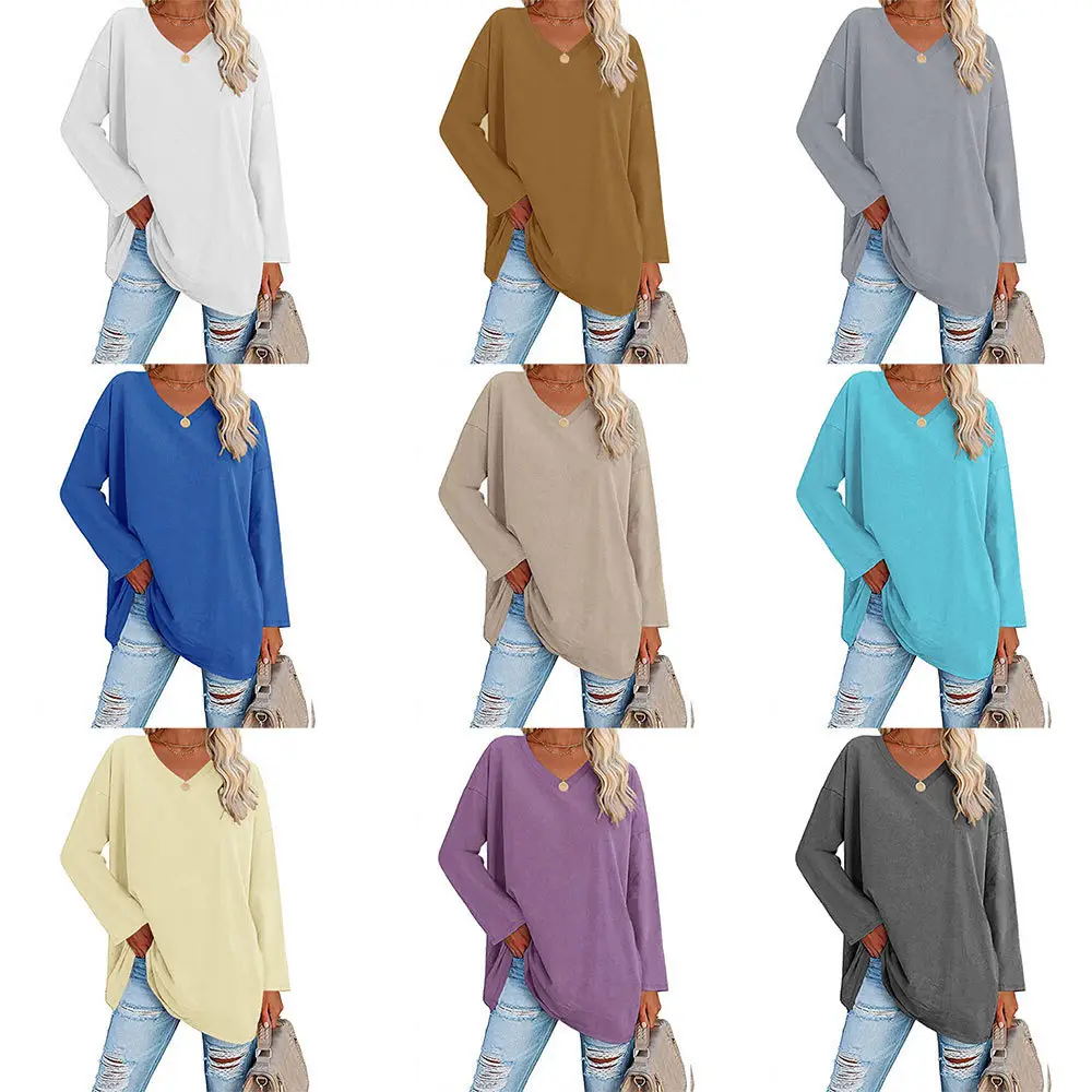 European American Oversized Women T-Shirt 2022 Multi Color V Neck - Image 17